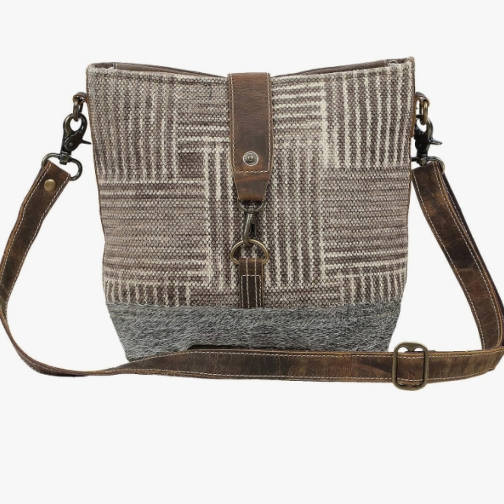 Myra Bag Goodweave Upcycled Canvas & Cowhide Leather Shoulder Bag